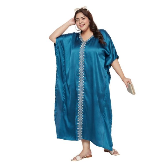 Gypsie Blu Dresses Solid With Embroidery Corsair Blue Satin Women